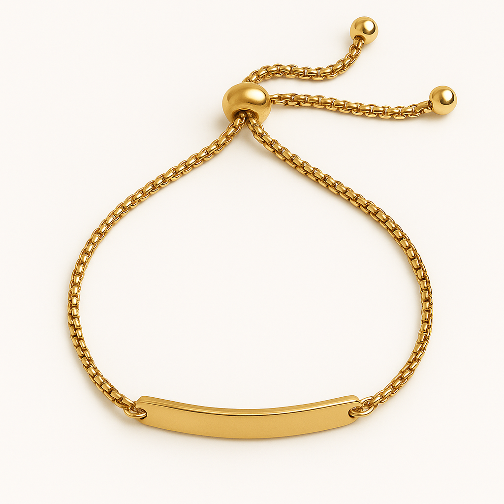 Adjustable 18k gold bar bolo bracelet with sliding clasp