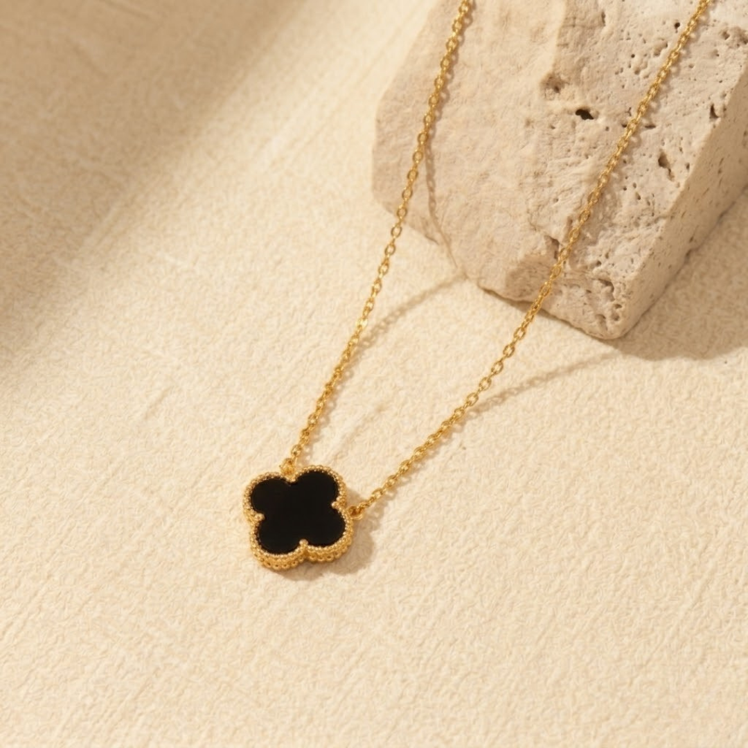 Delicate 18K gold plated black clover pendant necklace luxury jewellery gift
