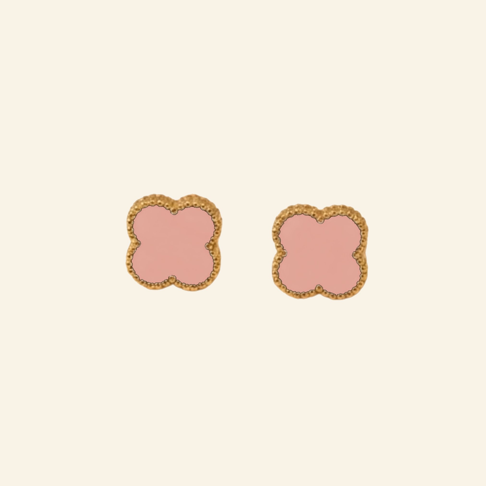 Pink clover stud earrings, gold plated