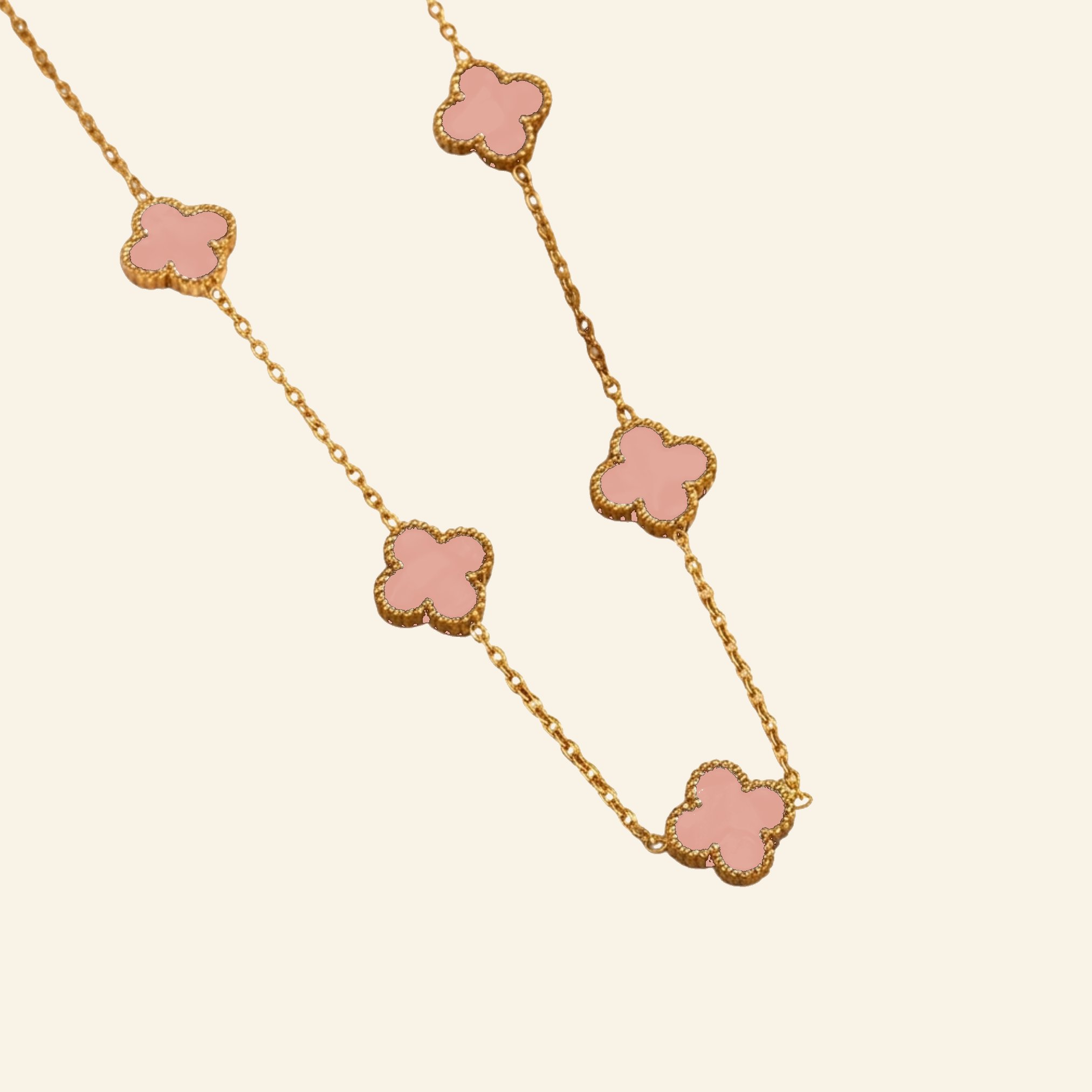 Pink four leaf clover necklace, gold plated
