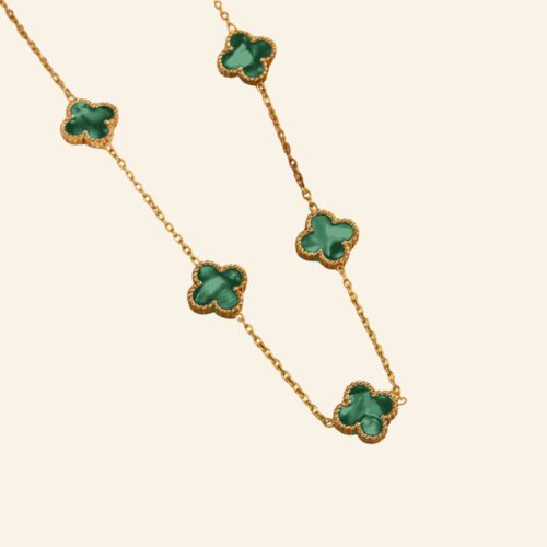 Green four leaf clover necklace, 18k gold plated