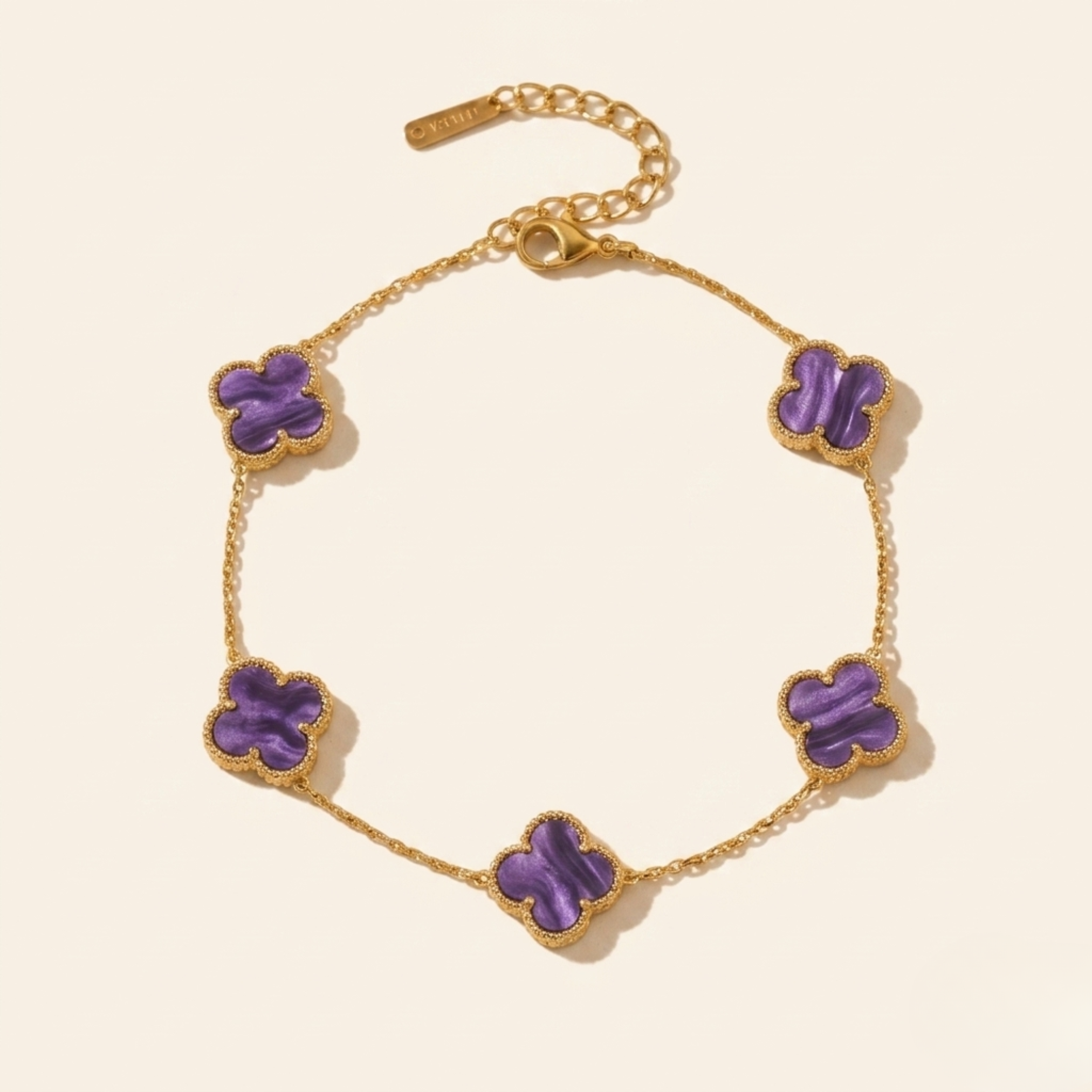 Purple clover bracelet, 18k gold plated, UK
