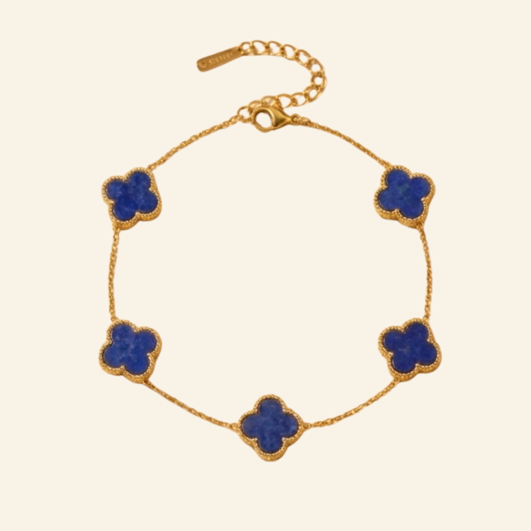 Royal blue clover bracelet, 18k gold plated