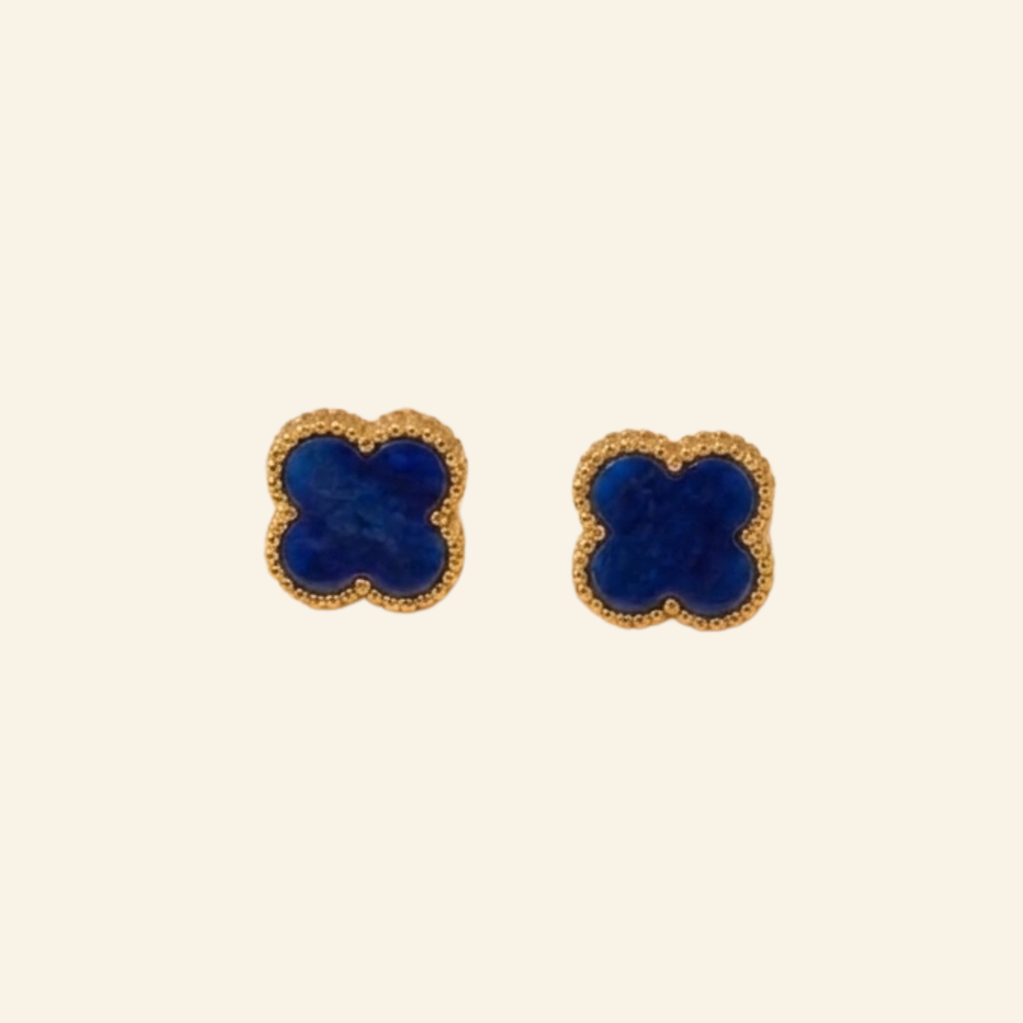 Royal blue clover stud earrings, gold plated