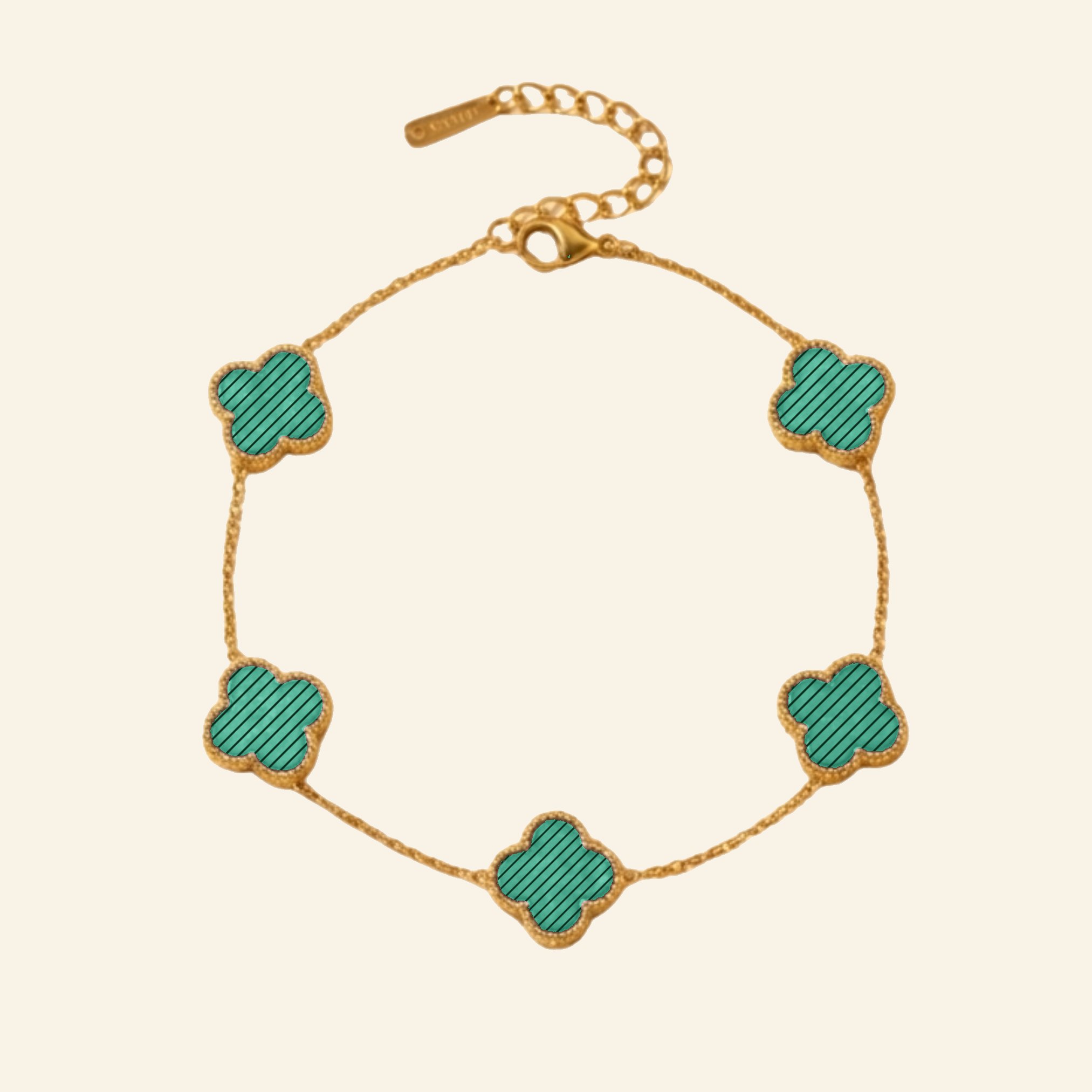Striped malachite clover bracelet in gold