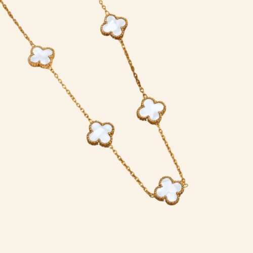 White four leaf clover necklace, 18k gold plated