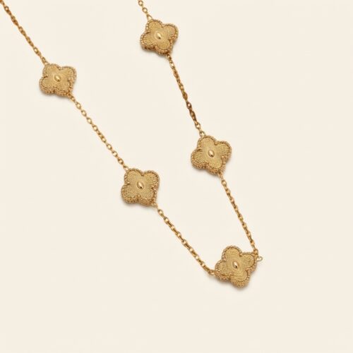5 clover necklace gold plated textured design