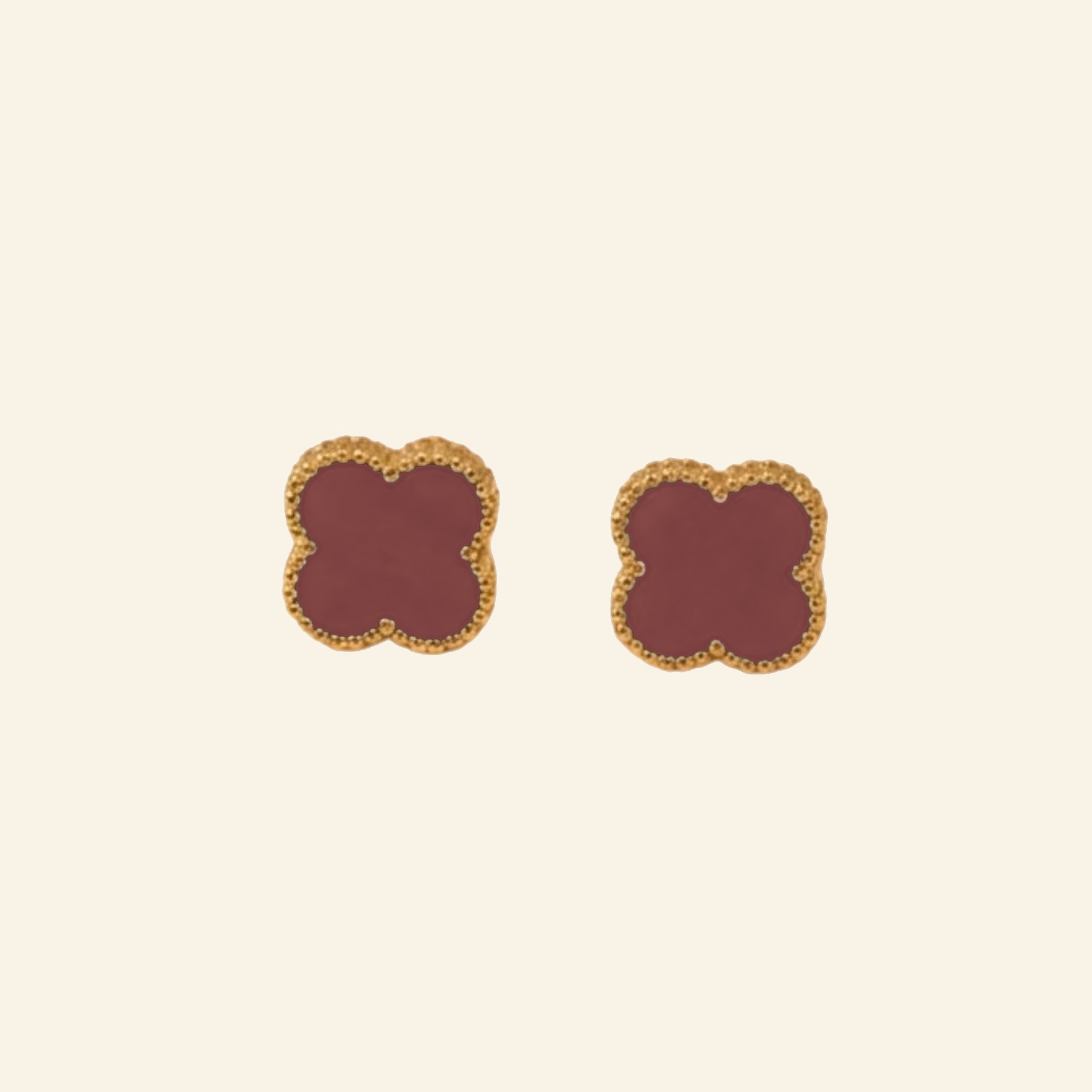 Pair of gold burgundy clover stud earrings