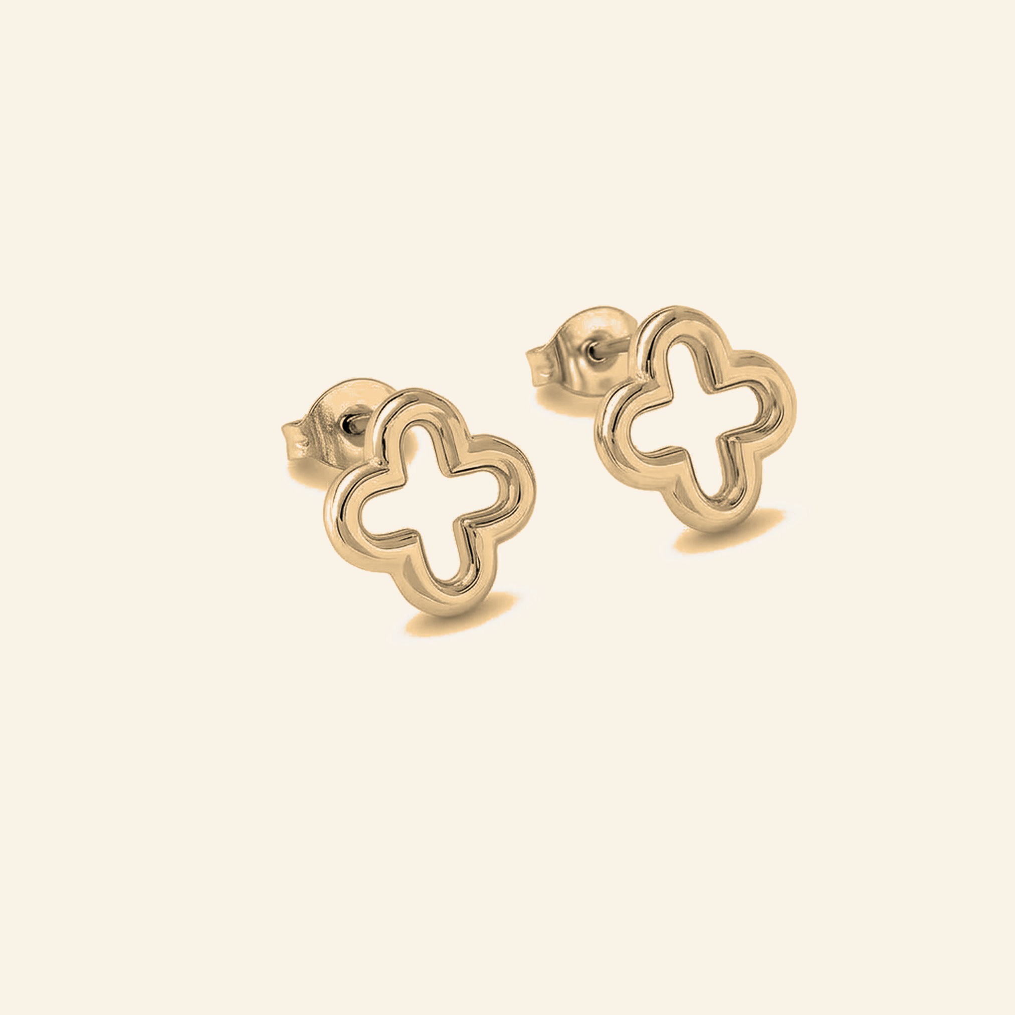Pair of gold hollow four-leaf clover stud earrings