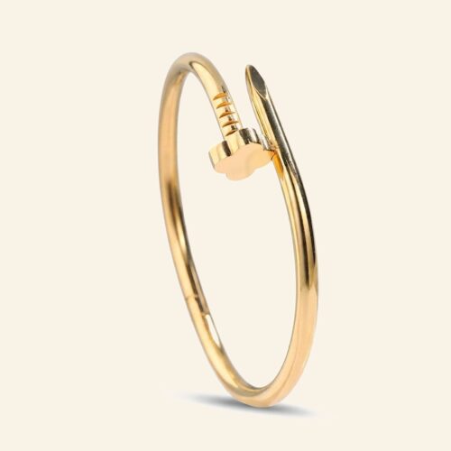 18K gold plated nail bangle with a nail-head end wrapping around the wrist