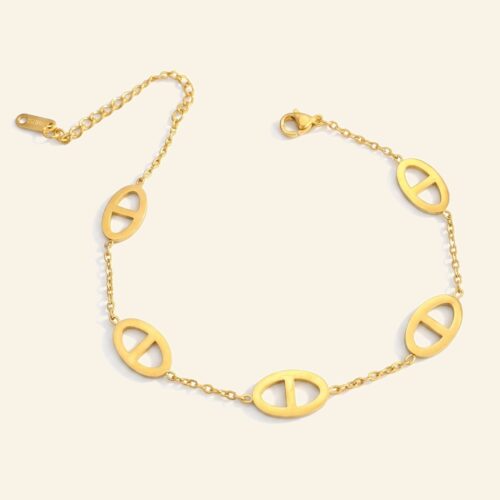 18K gold plated chain bracelet with polished oval link stations