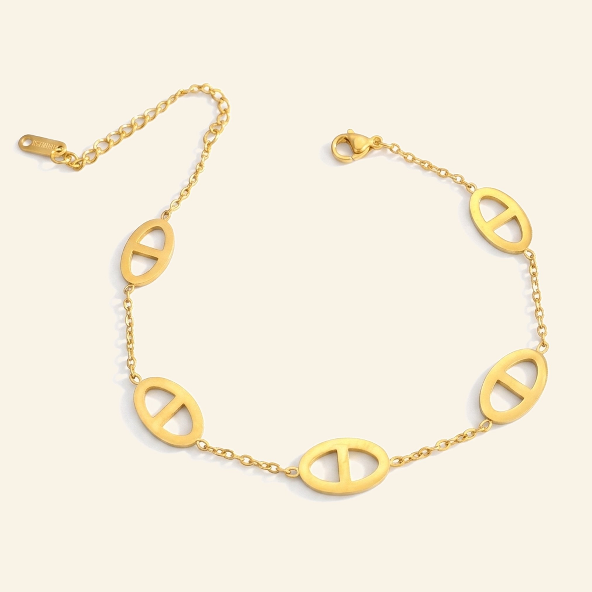 18K gold plated chain bracelet with polished oval link stations