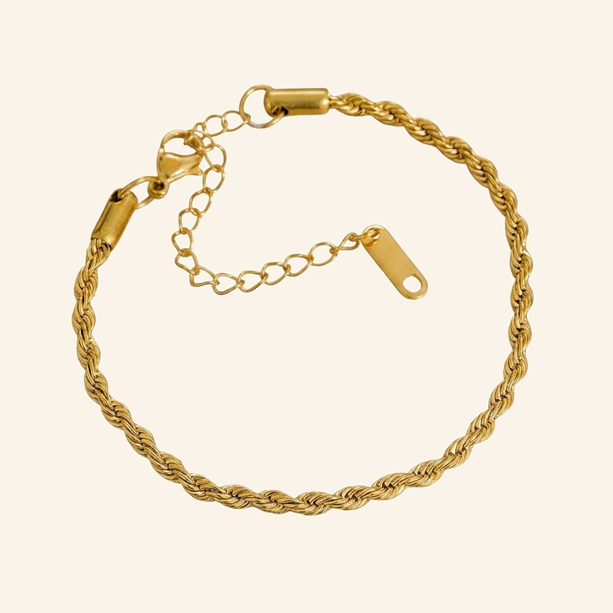 Gold twisted rope chain bracelet with extender chain