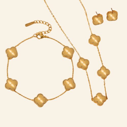 5 clover jewellery set gold plated necklace bracelet earrings