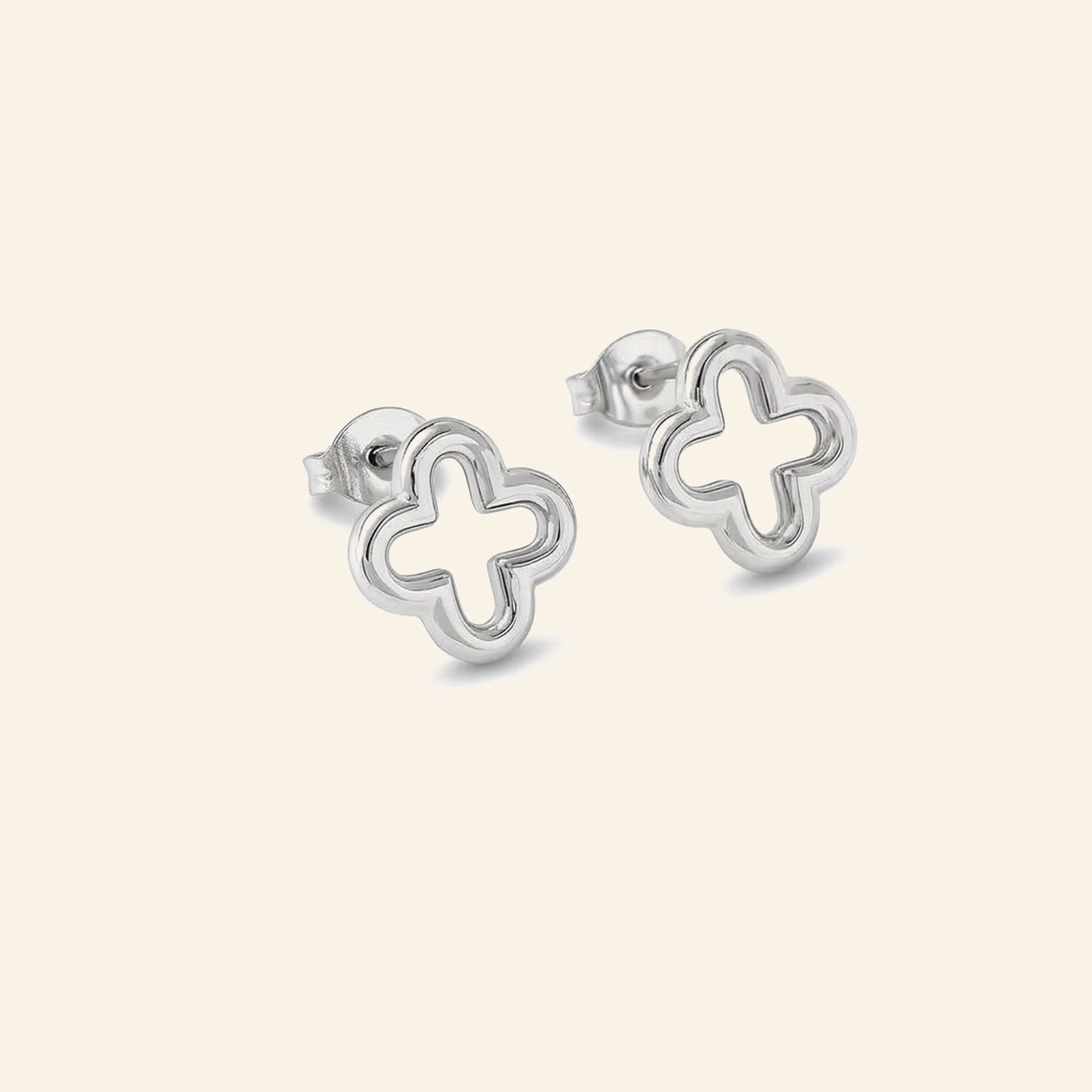 Pair of silver hollow four-leaf clover stud earrings