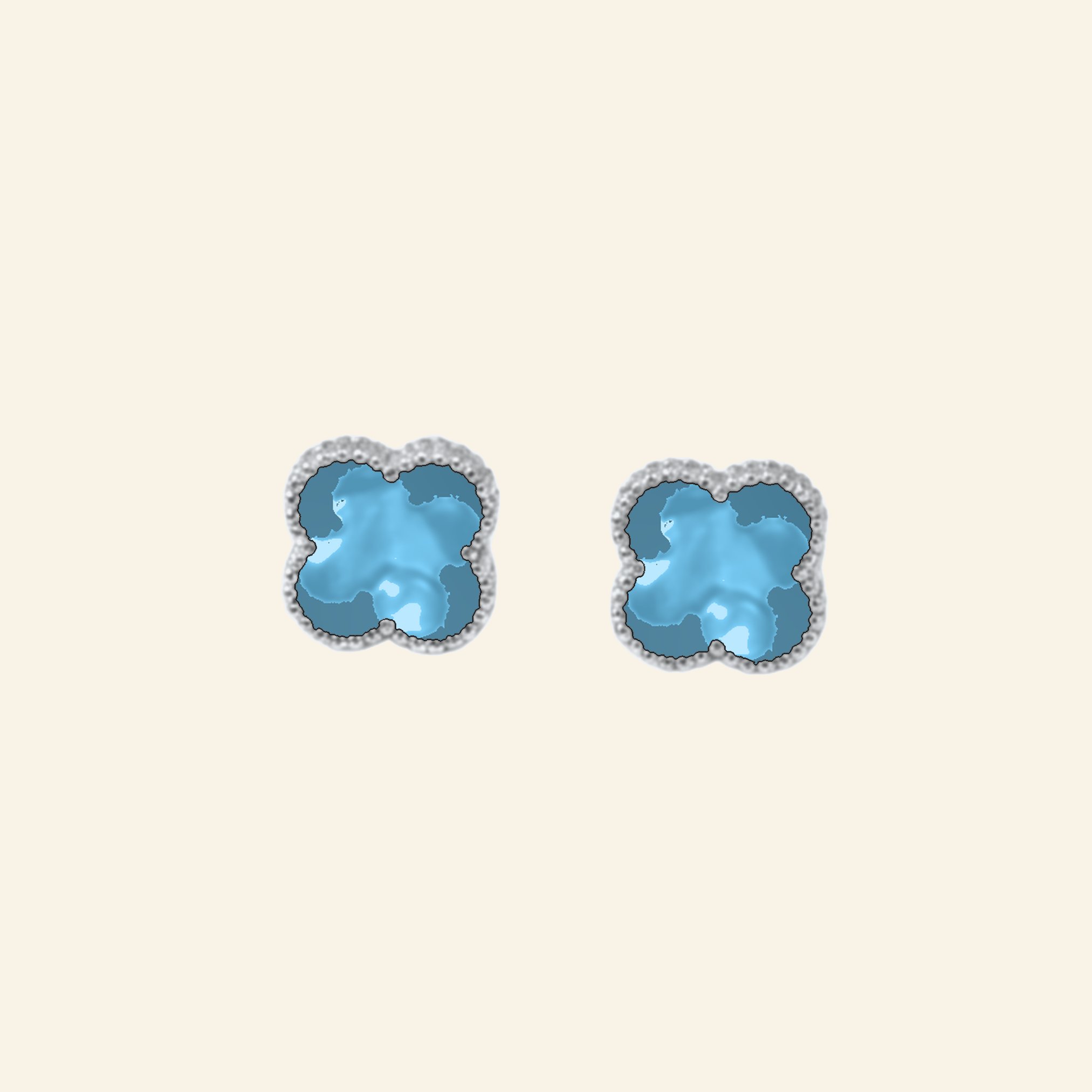 Pair of silver turquoise blue clover stud earrings
